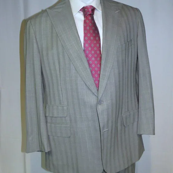 Alan Flusser Gray Stripe Bespoke Peak Lapel Two Button Suit 42R
